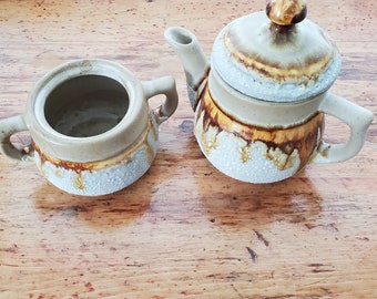 Small Rustic Teapot with Sugar Bowl, Laurentian Pottery, Tundra, Made in Canada