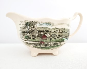 Johnson Brothers The Road Home Creamer / Small Gravy Boat, Village Scene, Made in England, 1960s, 6”, Hard to Find