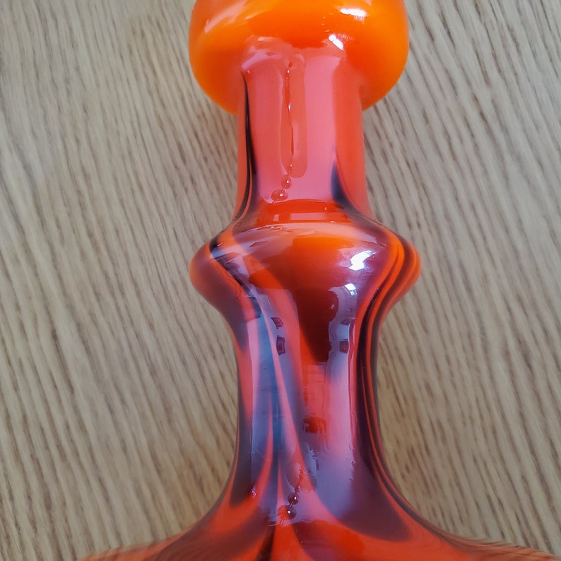 Italiensk glasvas, orange och svart, virvlande, opalin, Florens, Vetreria Barbieri, 1970-talet, 25 cm bild 6