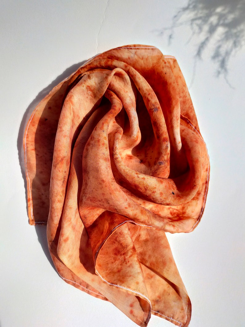 Botanically Dyed Silk Scarf Headscarf Sustainable Fashion Gift for Her Bright orange image 2
