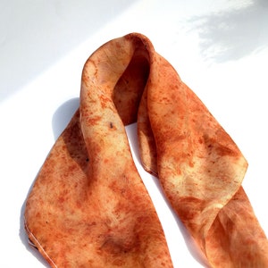 Botanically Dyed Silk Scarf Headscarf Sustainable Fashion Gift for Her Bright orange image 3