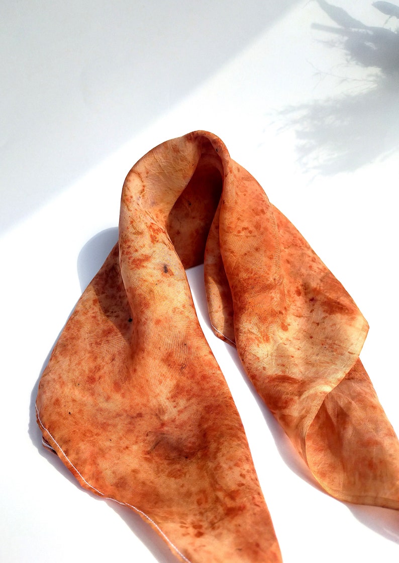 Botanically Dyed Silk Scarf Headscarf Sustainable Fashion Gift for Her Bright orange image 3