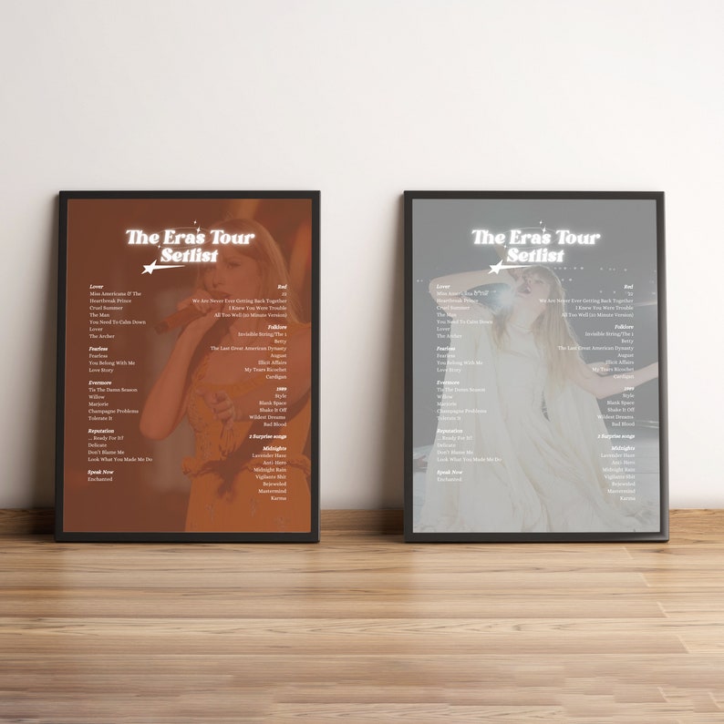 The Eras Tour Setlist Poster Bundle Folklore Evermore Taylor Etsy Canada