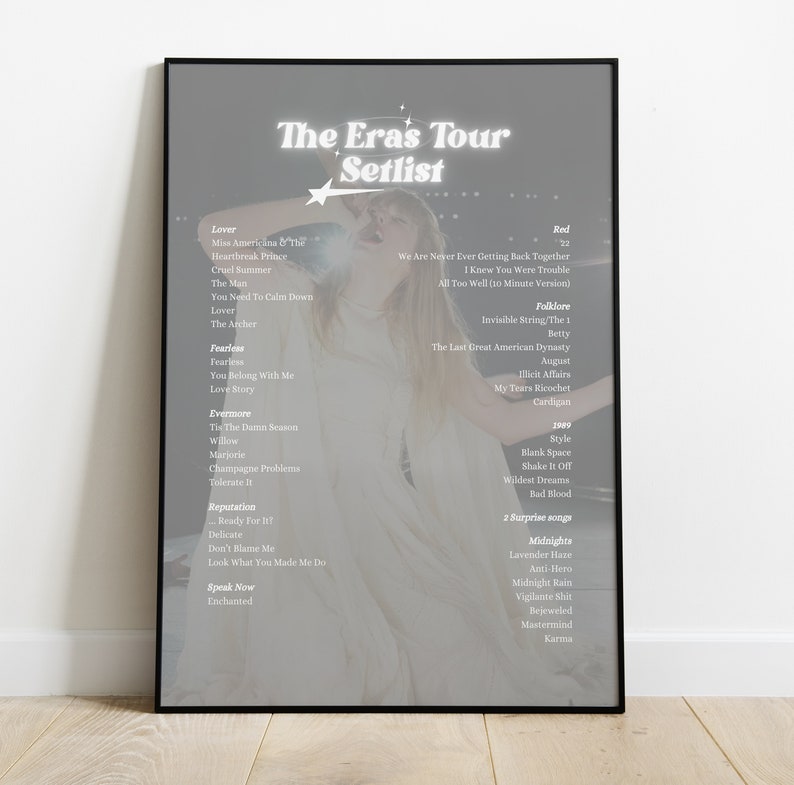 The Eras Tour Setlist Poster Bundle Folklore Evermore Taylor Etsy Canada