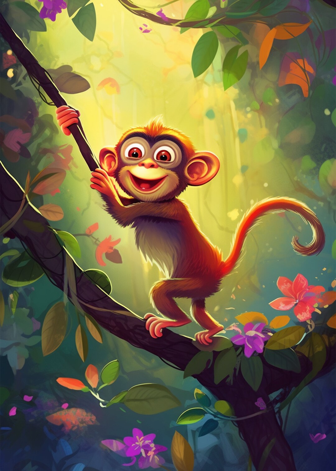 Vibrant Junglethemed Nursery Decor Monkey Print for Nursery Etsy