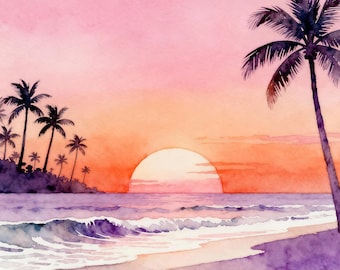 Sunset Florida Beach Digital Print - Instant Download Wall Art Decor