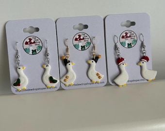 ¡Pendientes colgantes de pato/ganso navideños!