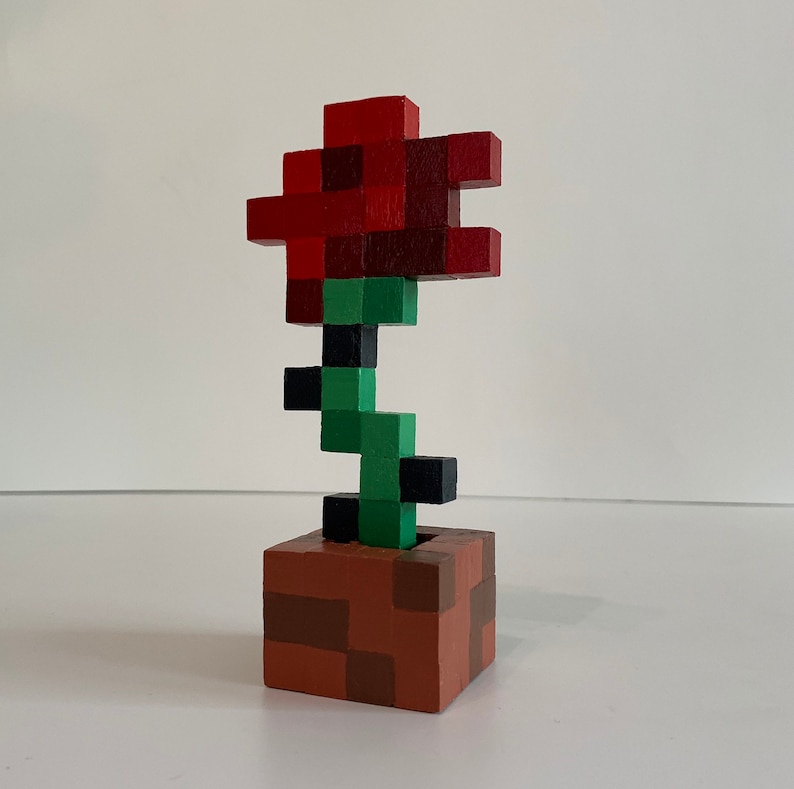 Rosa de Minecraft de madera en maceta - Etsy México