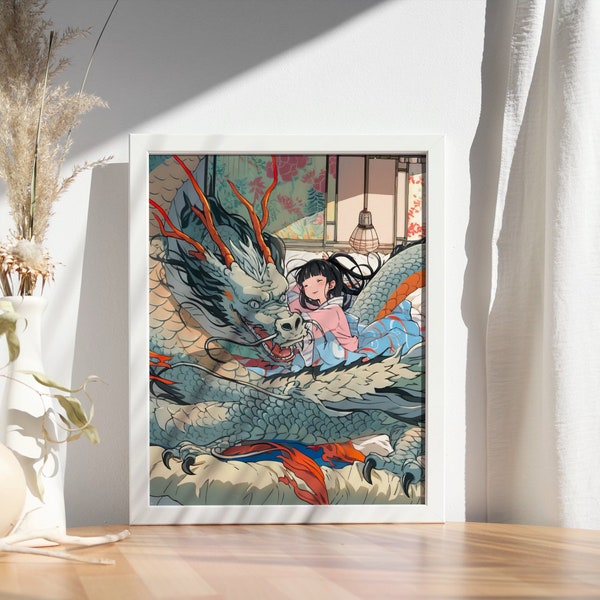 Dragon Guardian H | Digital Print - Japanese Wall Art, Gallery Wall Art, Ukiyo-e, Anime Poster, Japanese Decor, Dragon Prints, Studio Ghibli