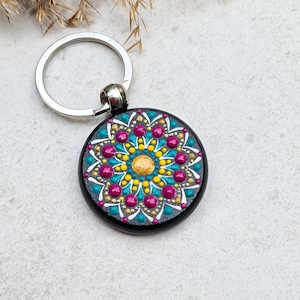 Chaveiro de mandala, pintado à mão, acessório de bolsa, presente exclusivo, ideia de presente, chaveiro, pontilhismo