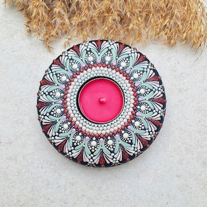 Red Mandala Tealighholder - handpainted - bohohome - Dotart Mandala - home decor - unique gift - meditation room- mandala candelholder