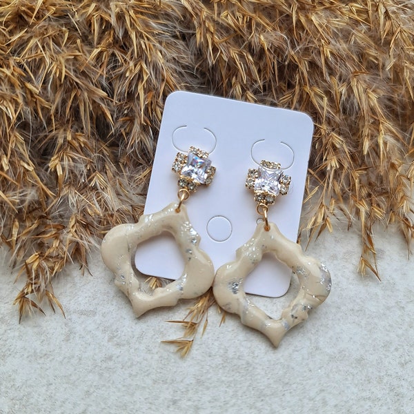 Polymerclay earrings - handmade earrings - dangle polymer clay earrings - birthday gift for her, wedding earrings - Marble Clay