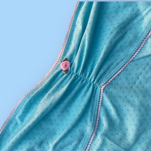 Blue and Pink Cropped Summer Tube Top with Rose Detail