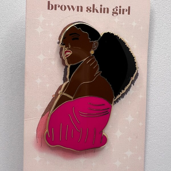 Black  girl in pink hard enamel pin, lapel pin, brooch.  2 inches in size.