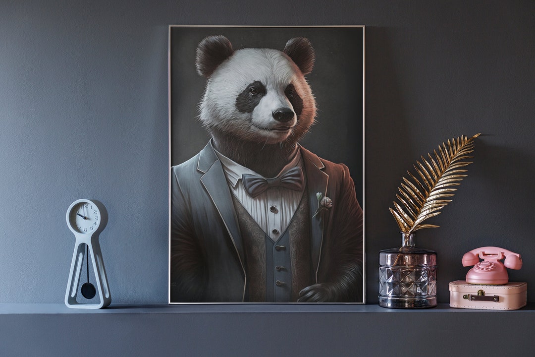 Panda in A Suit - Panda Portrait, Animal Painting, Original Unique Art ...
