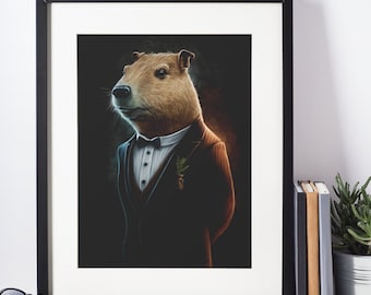 Capybara In A Suit - Capybara Portrait, Animal Painting, Original Unique Art, Altered Art, Suit Portrait - Digital Download