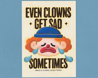 Sad Clown Postcard, A6 Postcard, Illustrated Mini Postcard