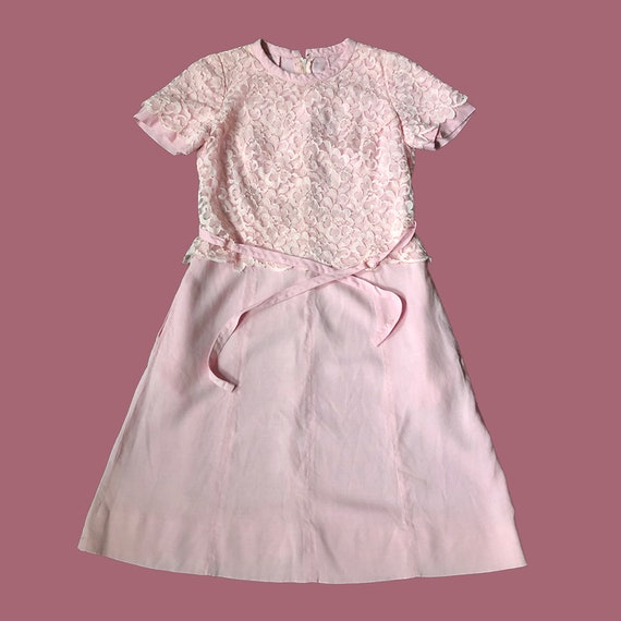Vintage Lacy Pink 60s Mini Dress - image 1