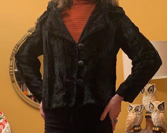 Vintage 60s 70s Black Short Faux Fur Coat | Retro Mod Coat
