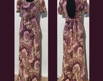 60s 70s Vintage Purple Flower Power Maxi Dress