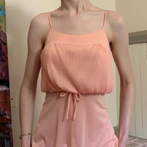 Vintage 70s Peach Pink Maxi Dress | 1970s Cape Dress
