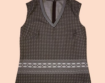 Vintage 70s Brown & White Sleeveless Top