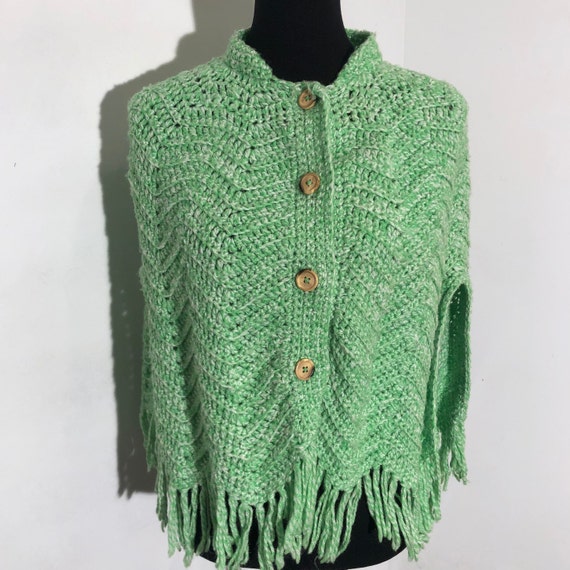 Vintage 60s 70s Green Knit Cape