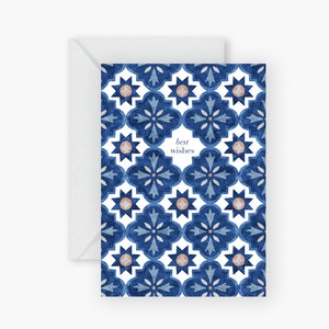 Handgedrukte "Beste wensen" Portugese tegels geïllustreerde wenskaart / wenskaart voor haar / wenskaart voor hem / stijlvolle wenskaart