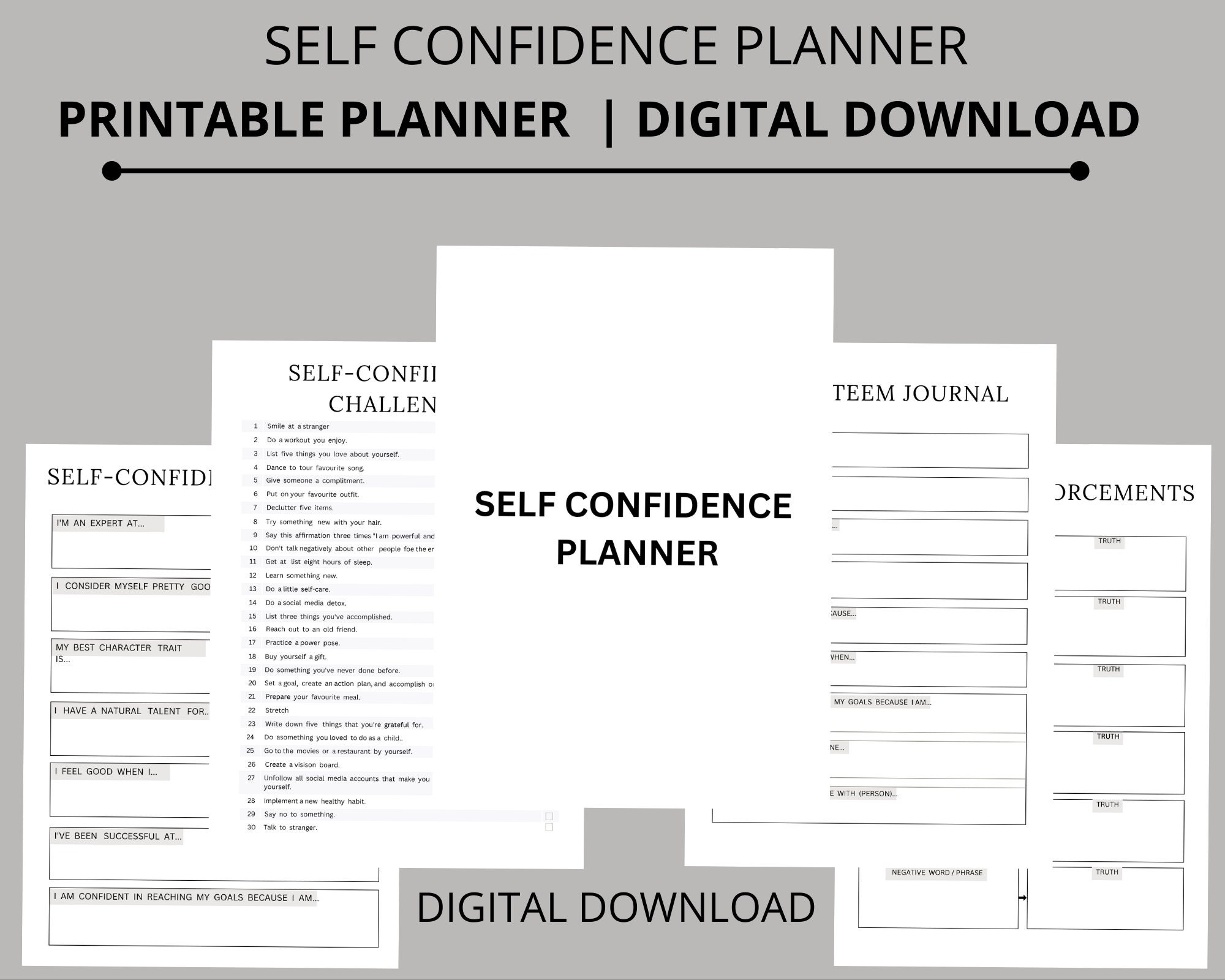 Printable Self Confidence Planner | Self Care Worksheet Digital ...