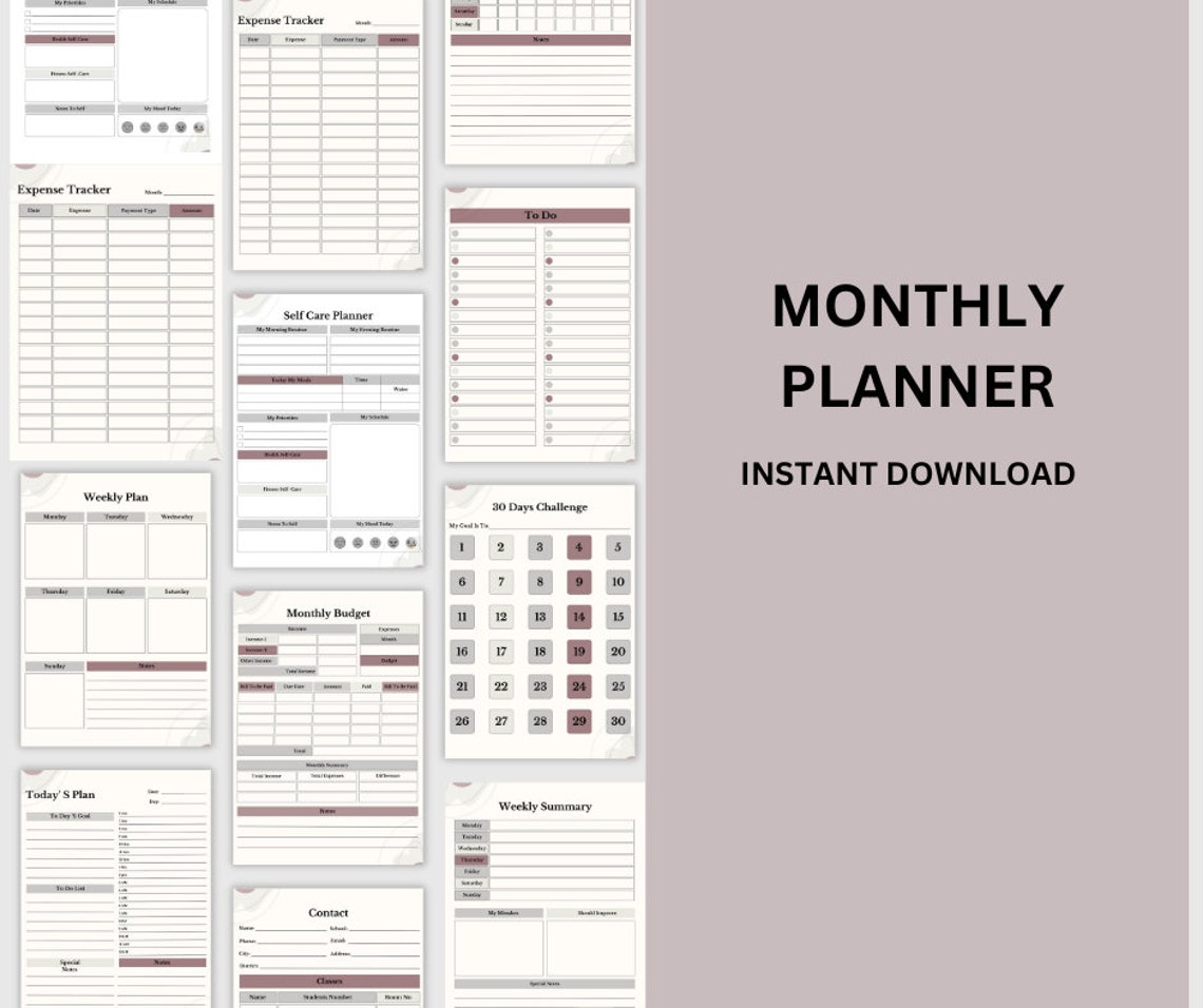 Month Samples Monthly Overview Printable Template, Month at a Glance, Monthly Planner ...