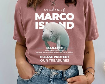 Wonders of Marco Island - Manatee T Shirt, summer tees, cotton t shirts, beach Marco Island.