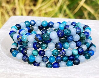 Blue Angel Crystal Bracelet | Lapis Lazuli | Apatite | Angelite | 7mm | 7.5" Stretch Bracelet | Hand Made Jewelry | One Bracelet