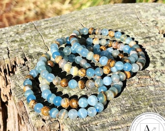 Lemurian Aquatine Calcite Bracelet | 8mm | 4mm | 6mm | 7.5 Stretch | Handmade Jewelry | AAA Grade Stones | Mermaid Stone | One Bracelet