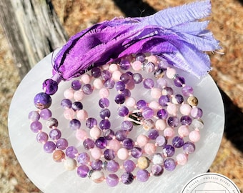 Empowerment Goddess Mala | Kunzite Amethyst 8mm Mala | Flower Amethyst | 108 Hand Knotted Mala | AAA Stones | Natural Energy | Self-Love