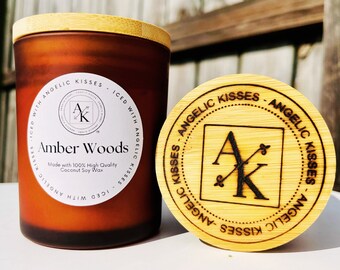 Amber Woods Candle | Amber Jar Candle | Woodsy Candle | Amber Musk Scent | Handpoured Candle | Botanical Candle