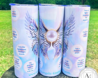 Angel Affirmations Tumbler | Inspirational Gift | Angel Wing Tumbler 20oz Stainless Steel | Dishwasher Safe | Angelic Gifts | Spiritual Gift