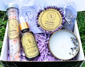 Kit spa lavande | Kit Spa apaisant | Coffret Spa Bio | Cadeau spa relaxant | Coffret cadeau fait main | Bougies propres | Cadeaux pour elle
