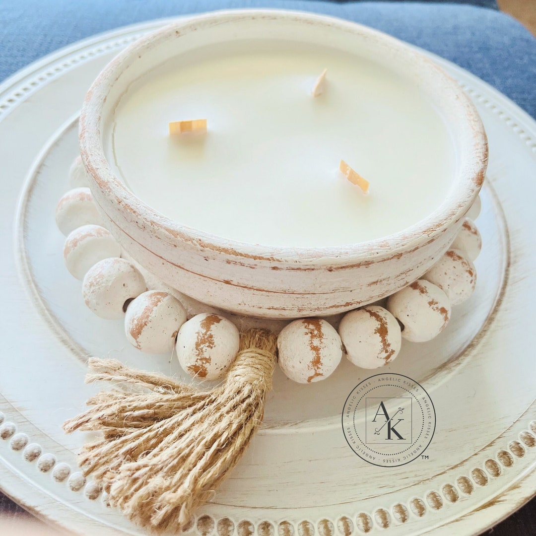 Wood Wick Dough Bowl Candle With Gift Box Sea Salt and Orchid Beaded