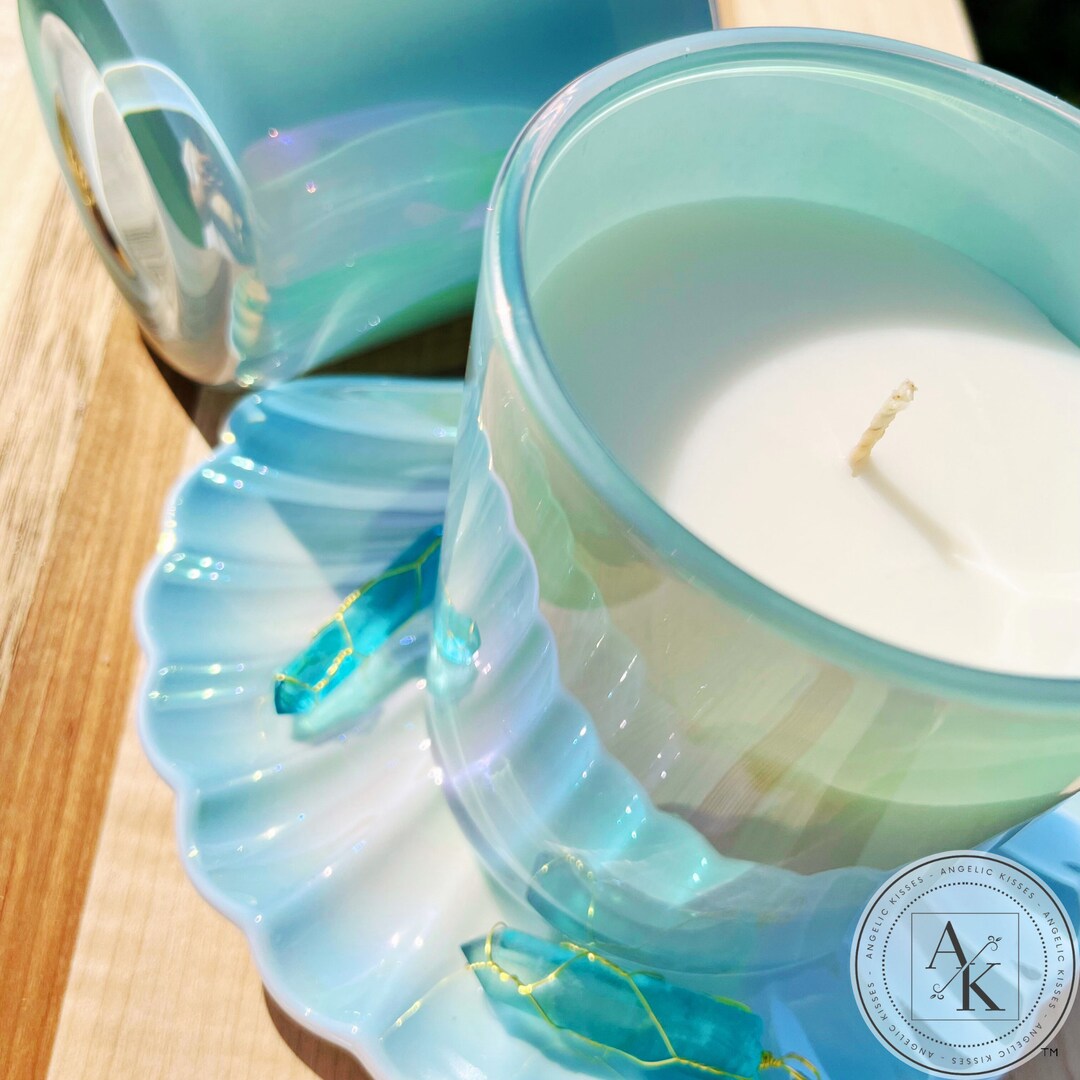 Moonpetals Moonflower Candle Aqua Iridescent Candle Luxury Etsy