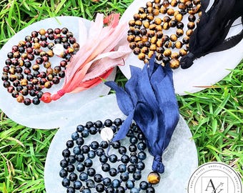 Collier oeil de tigre | Collier bohème à pampilles | Bijoux faits main | 8 mm | Collier artisanal | Collier protecteur | Cadeaux pour elle | Un collier