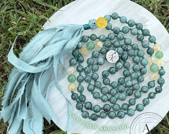 Jadeite Mala | Prosperity Mala | Abundance Mala | 7-8mm 108 Hand-knotted | Citrine | Green Aventurine