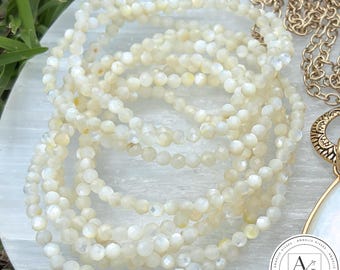 Faceted Mother of Pearl Bracelet | 4mm Natural June Birthstone Jewelry | Handmade Jewelry | Divine Feminine | Goddess