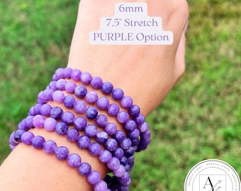 Bracelet en lépidolite 6 mm | 7,5 étirement | AAA | Bracelet de guérison | Raie rose et violette | Bracelet sérénité | Fréquence d'amour | Un bracelet