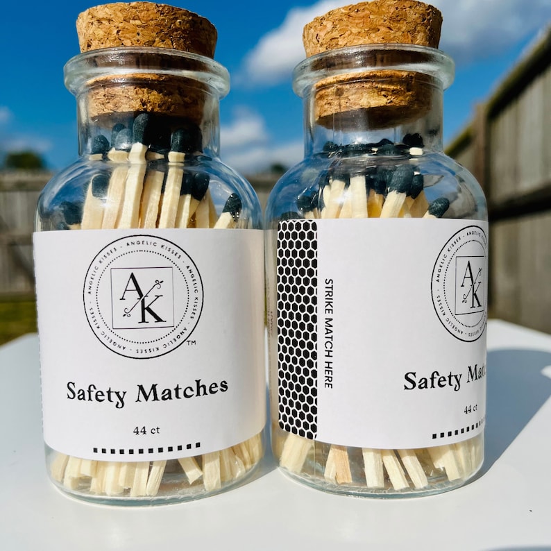 Black Safety Matches | Apothecary Glass Jar Matches | Match and Striker ...