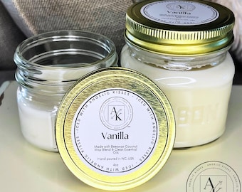 Vanilla Candle | Clean Candle | Mason Jar Candle | Farmhouse Candle | Handpoured Candle | Organic Candle | Rustic Candle