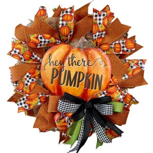 Fall Buffalo Plaid and Pumpkin Wreath for Storm Door, Fall Front Door and Porch Decor, Fall Farmhouse and Rustic Home and Outdoor Decor
