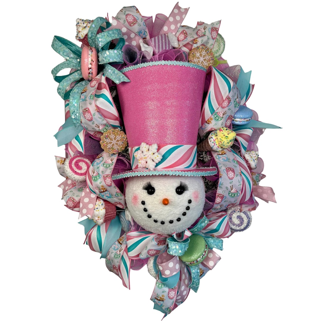 Extra Large Pastel Candyland Christmas Snowman Christmas Wreath, Sweet ...