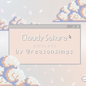 Cloudy Sakura Overlay Package for Twitch, Windows Theme, Pastel Pink and Gray Color, Cute Twitch Decorations, Hand-Made Art