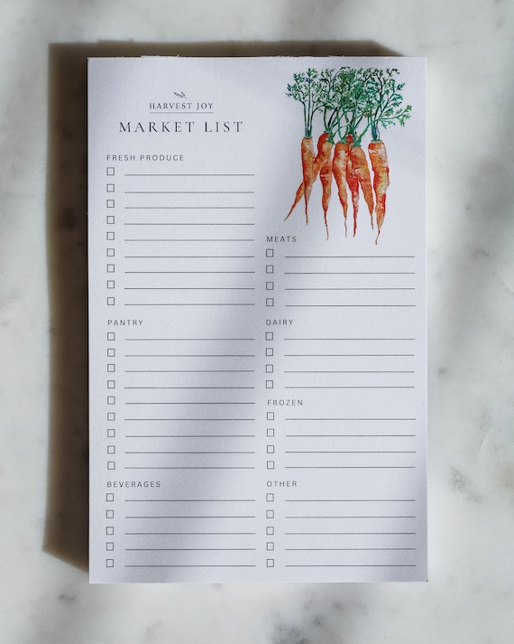 Carrot Grocery List Notepad - Grocery Shopping List - Grocery List - Grocery List with Categories - Shopping List - Meal Plan - Easter Gift