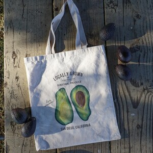 Hand-Painted Avocado Tote Bag – Eco-Friendly Cotton Canvas Grocery Bag, Reusable Market Tote, Vegan Gift, Cute Fruit Art